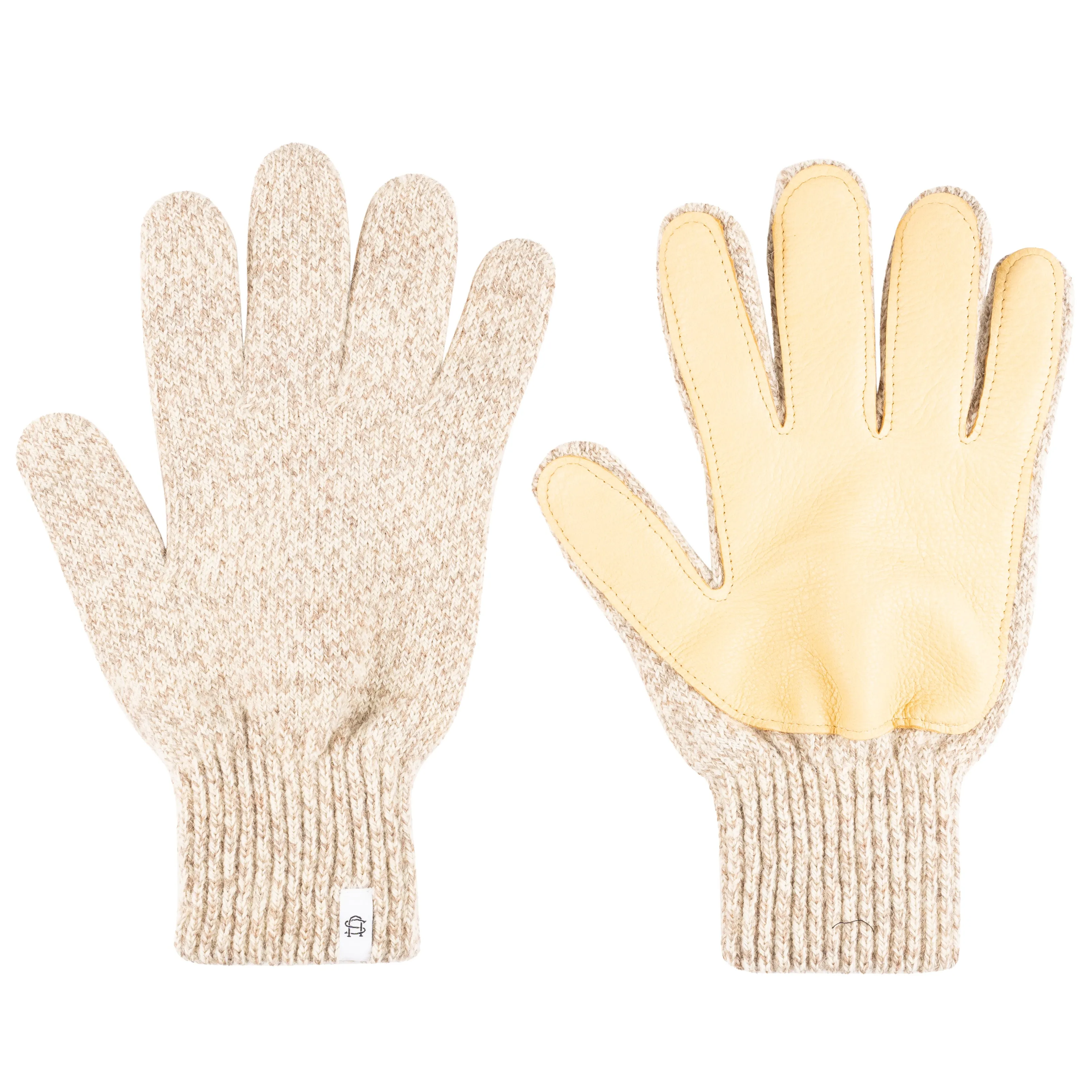 Ragg Wool Full Gloves - Oatmeal Melange With Natural Deerskin