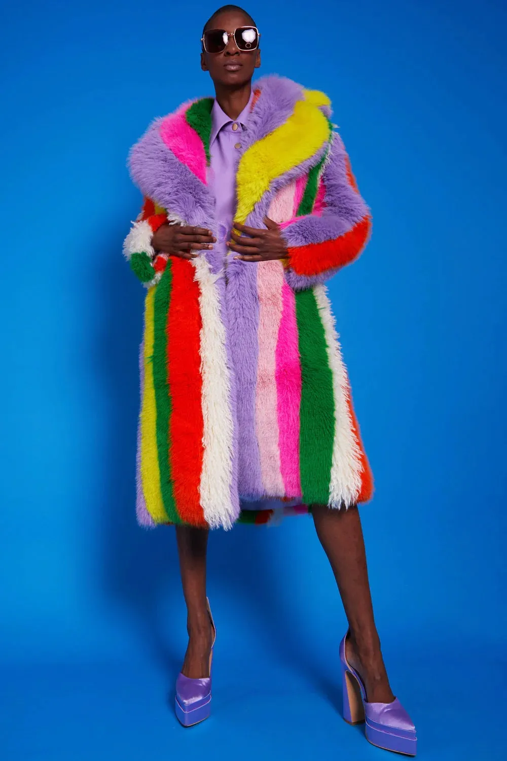 Rainbow Faux Fur Hand Crafted Eco Bamboo Maxi Coat