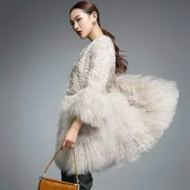 Real Fur Coat for Women Natural Lamb Fur with Mongolia Sheep Fur Coats