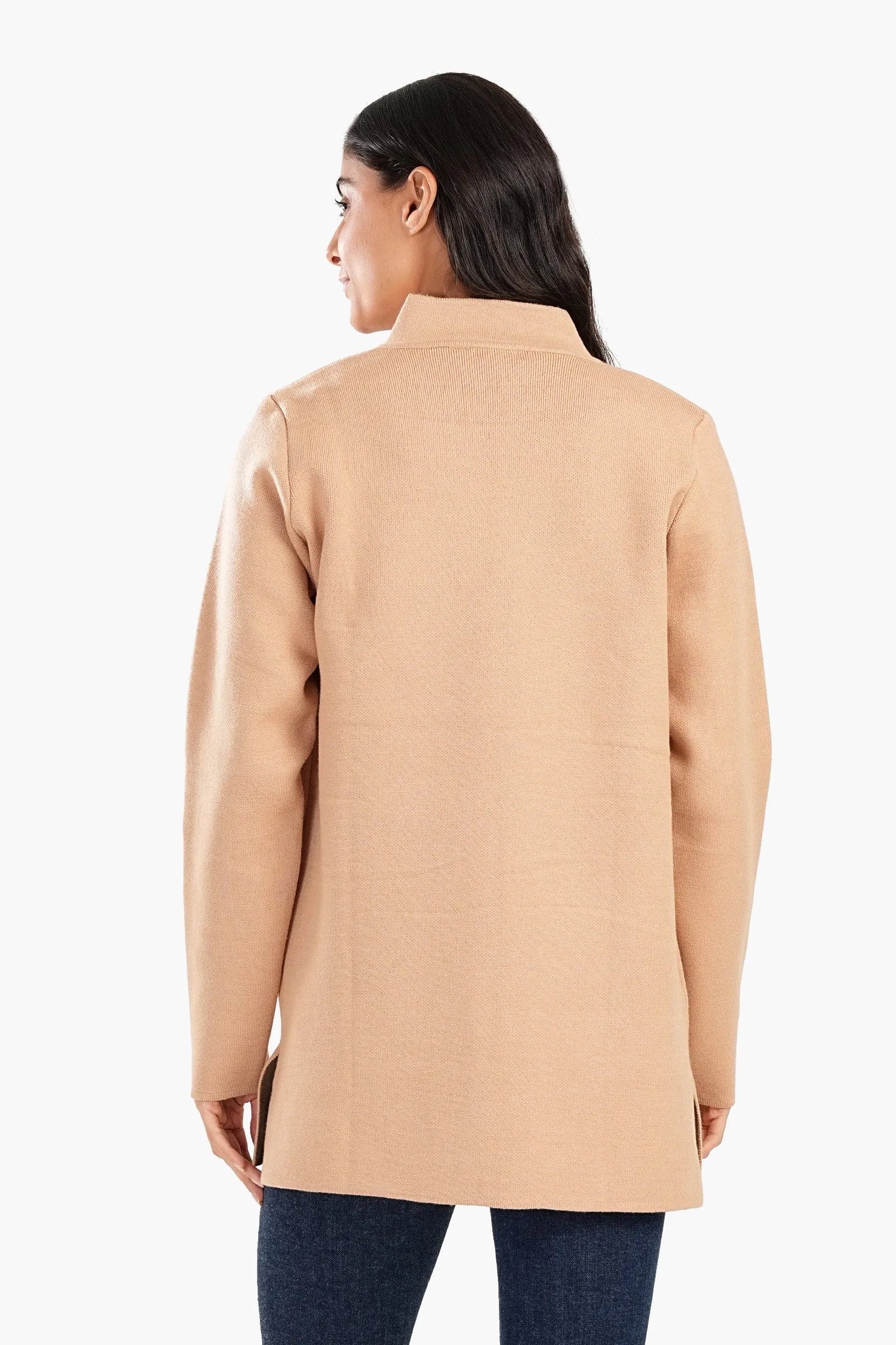 Reverse Collar Open Front Jacket