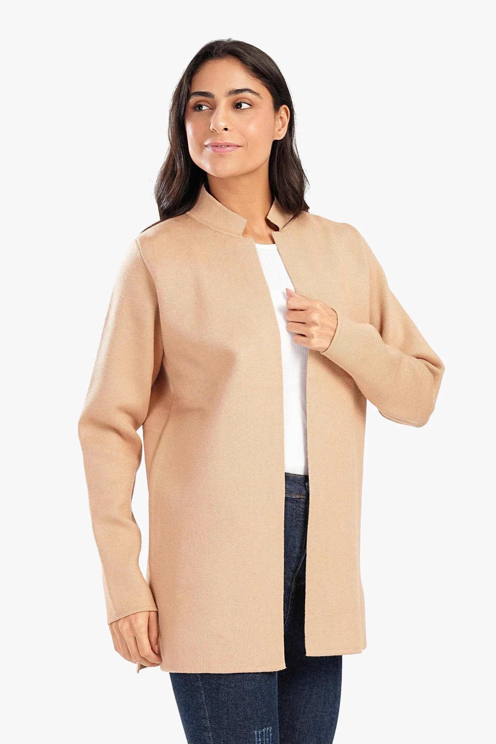 Reverse Collar Open Front Jacket