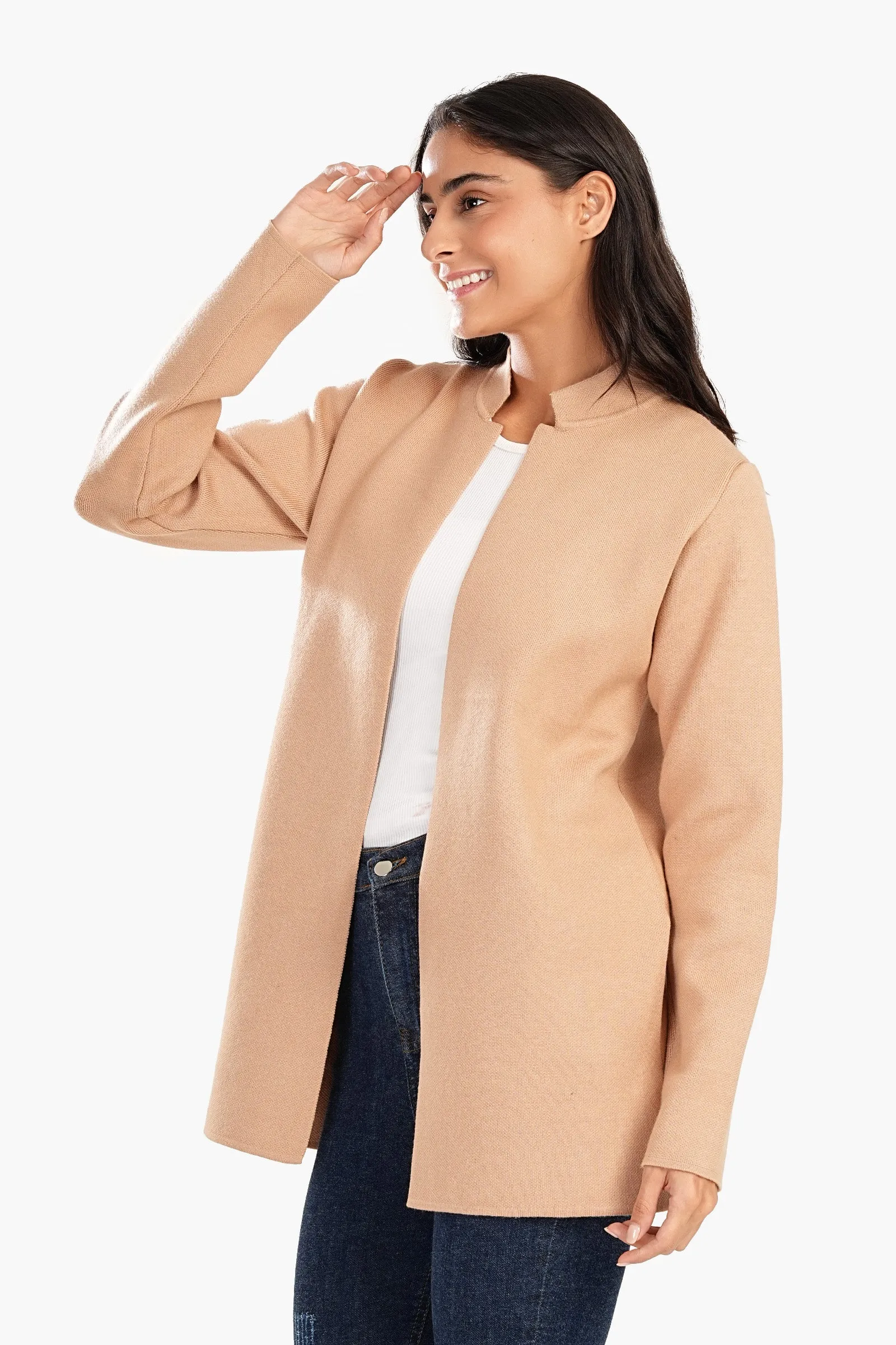 Reverse Collar Open Front Jacket