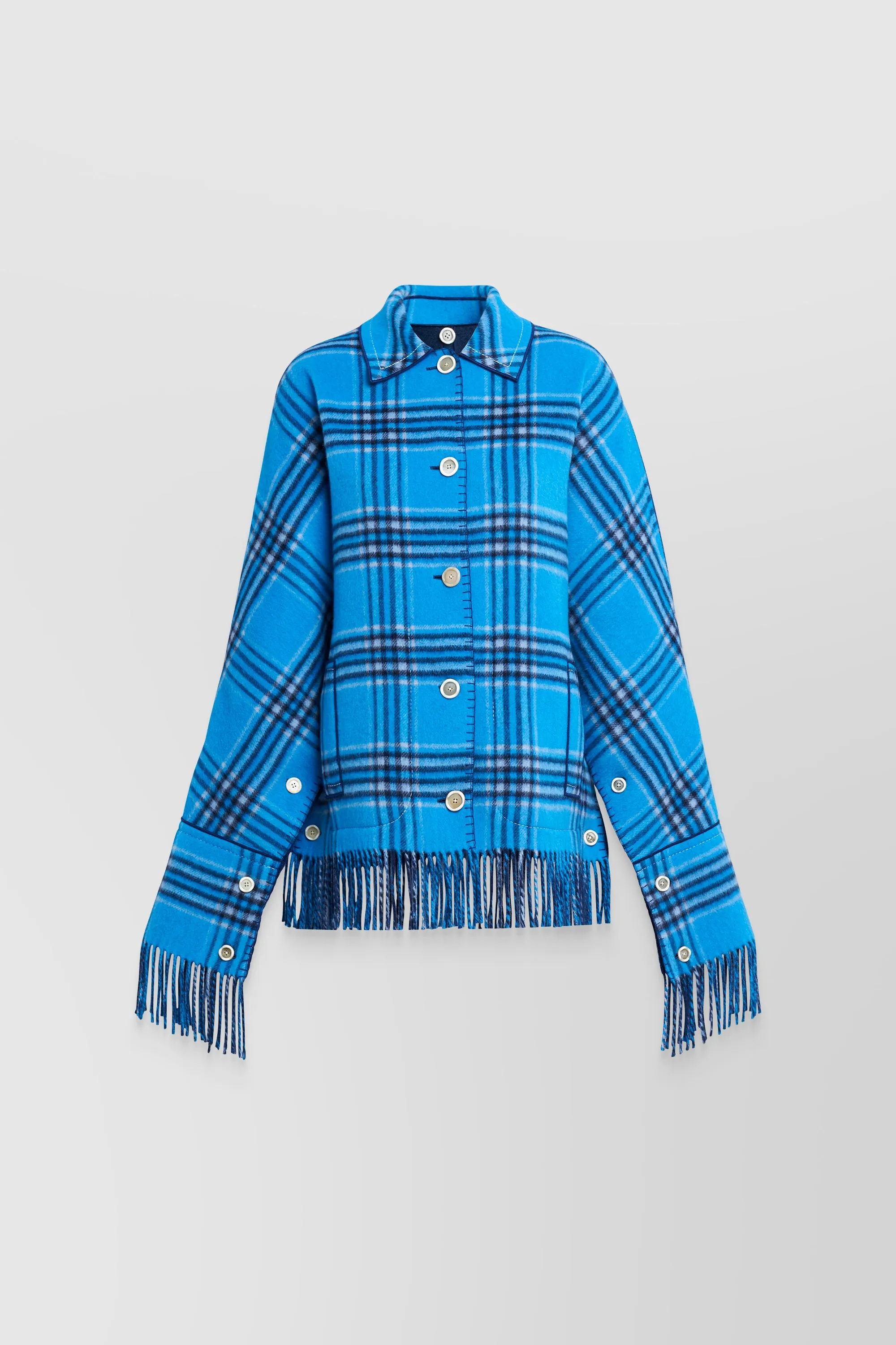 Reversible fringed wool jacket