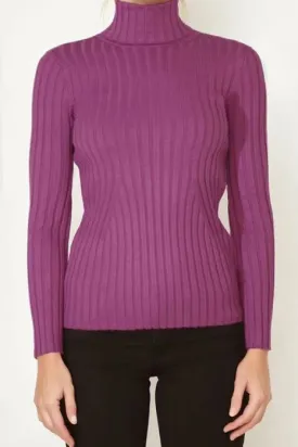 Ribbed Turtleneck Sweater - Magenta