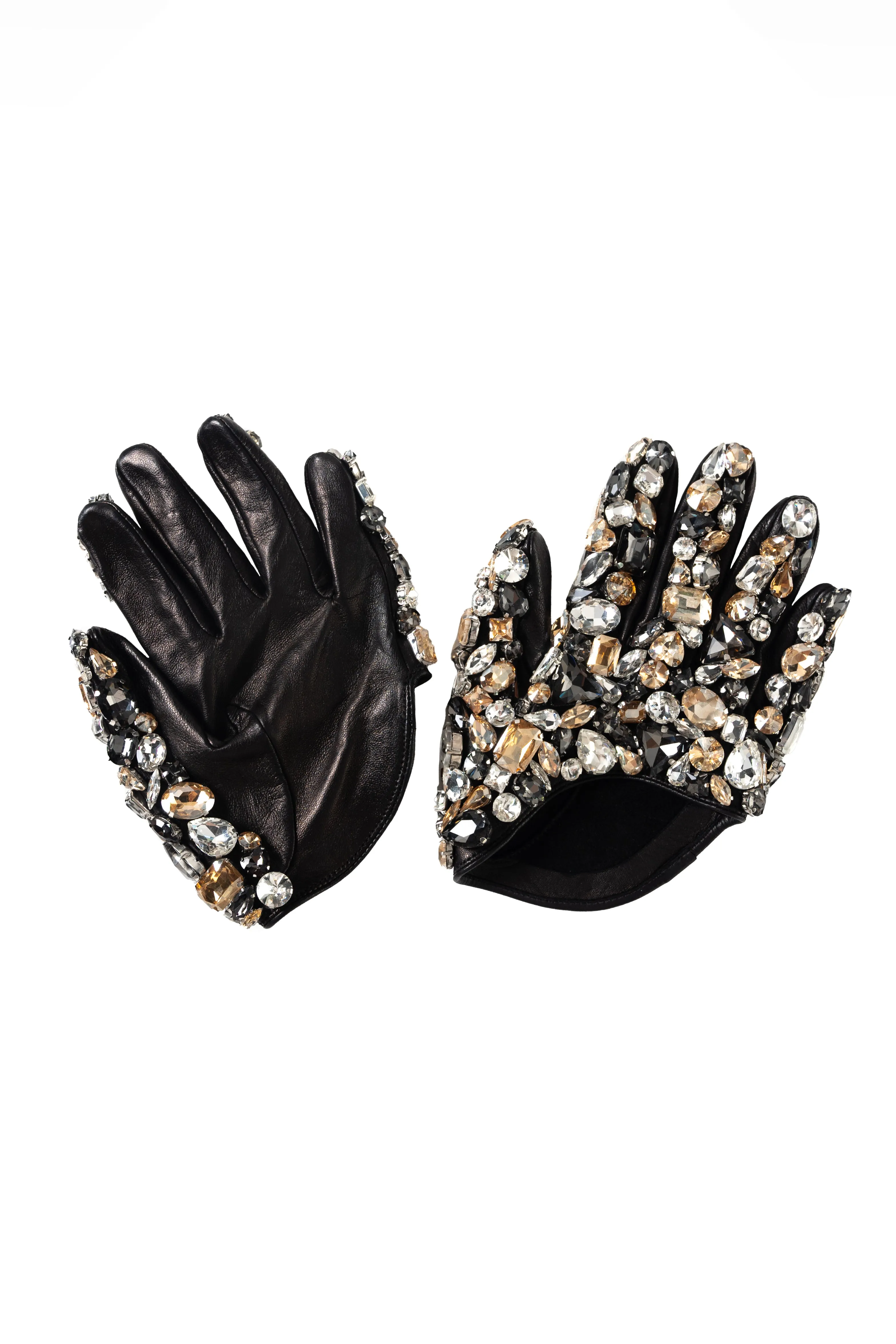 Short Leather Gloves With Crystals