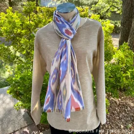 Silk Pastel Yellow Blue & Red Handwoven Ikat Scarf | HoonArts