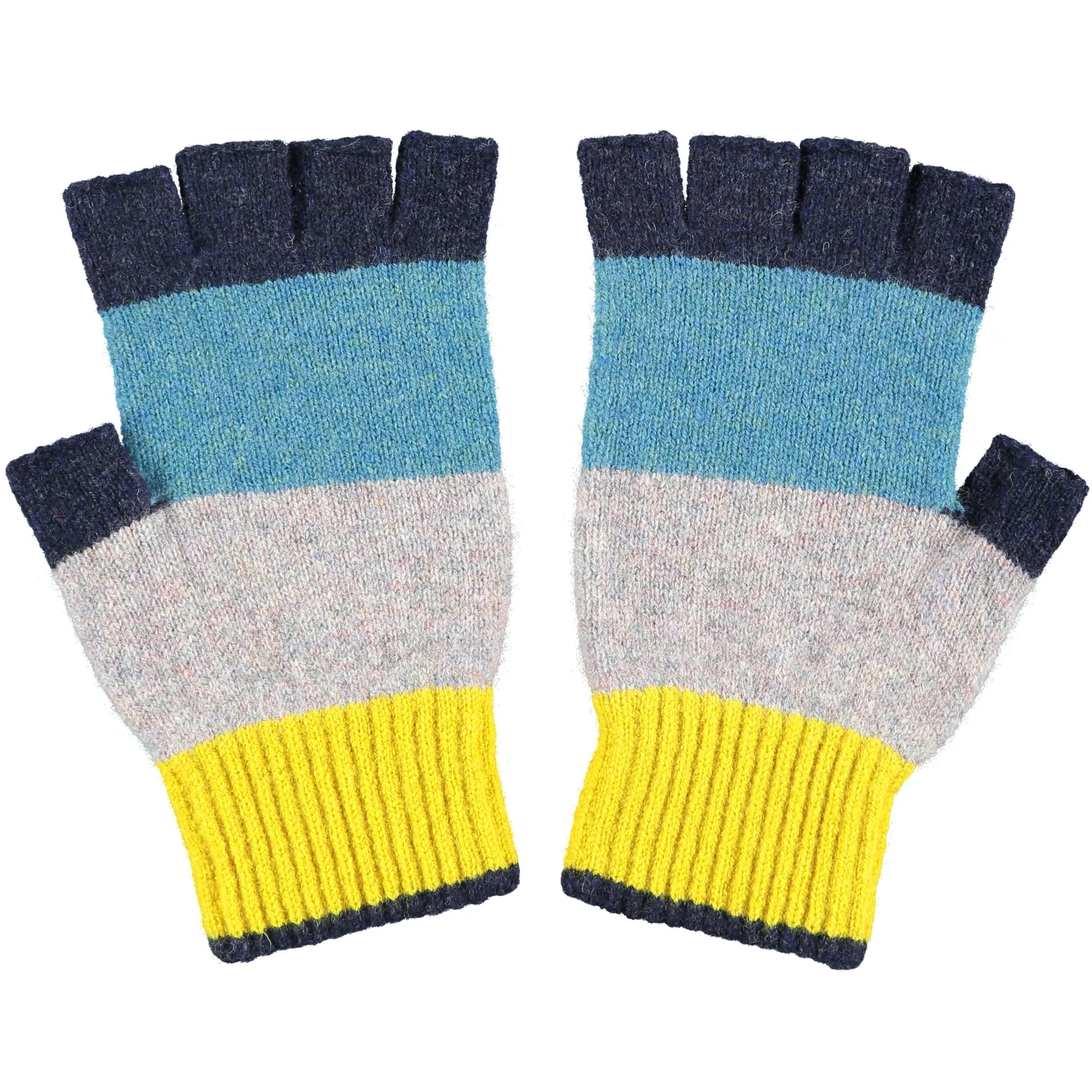 Unisex Navy & Electric Yellow Colour Block Fingerless Gloves