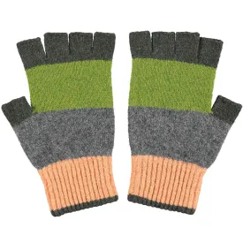 Unisex Seaweed & Peach Colour Block Fingerless Gloves