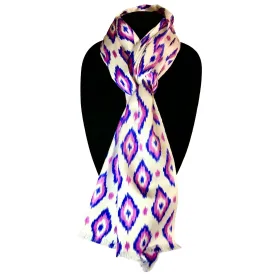 Uzbek Ikat Silk Scarf-Cotton/Silk Blend-Purple Diamonds