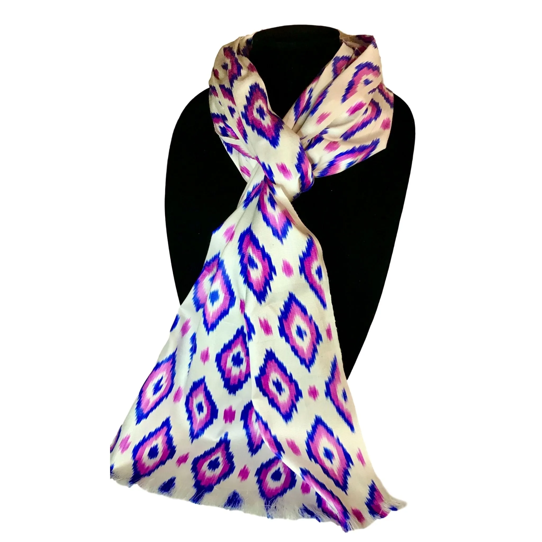 Uzbek Ikat Silk Scarf-Cotton/Silk Blend-Purple Diamonds