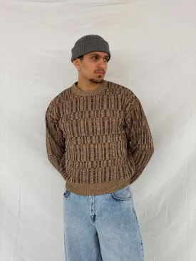 Vintage 90s David Taylor Beige And Brown Knitted Sweater - Size M