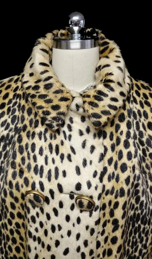 *VINTAGE FAUX FUR LEOPARD COAT WITH HUGE BUTTONS - GREAT FOR FALL OVER JEANS OR SLACKS