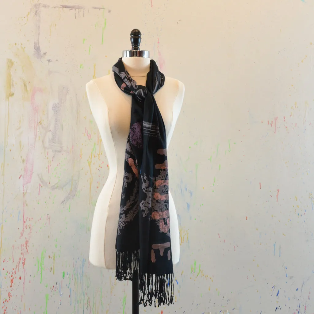 Walter Knabe Hand Printed Pashmina Scarf Guns & Love Black