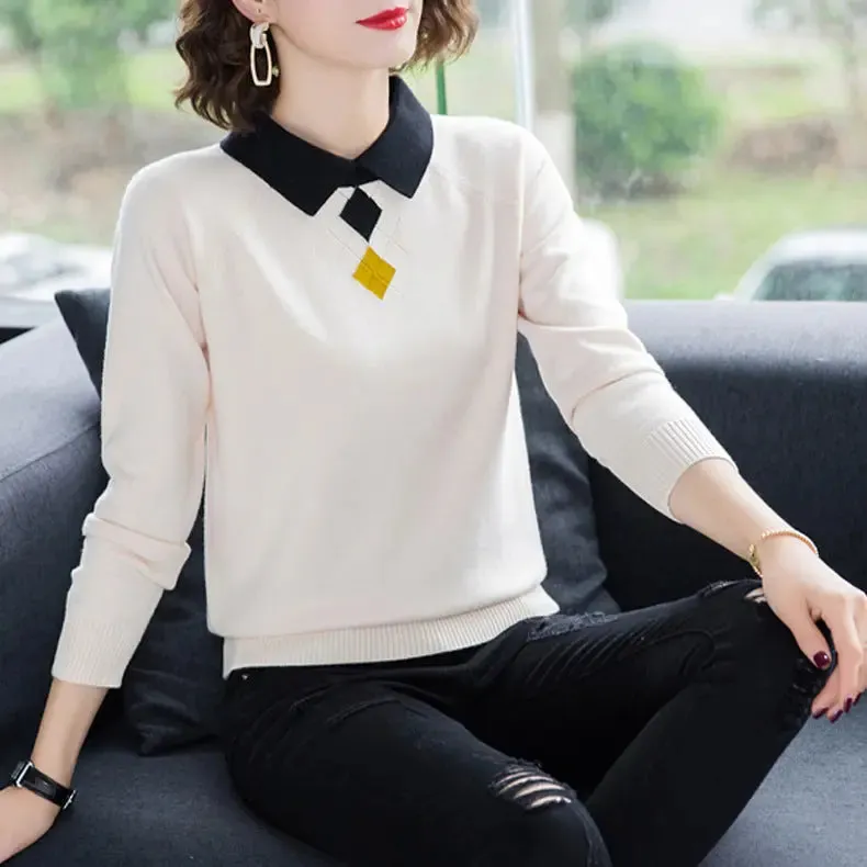 Winter Assorted Colours Lapel Knitwear Women Sweater