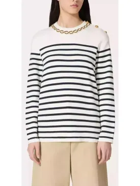 Women’s Bead Link Embroidered Collar Striped Knit Sweater