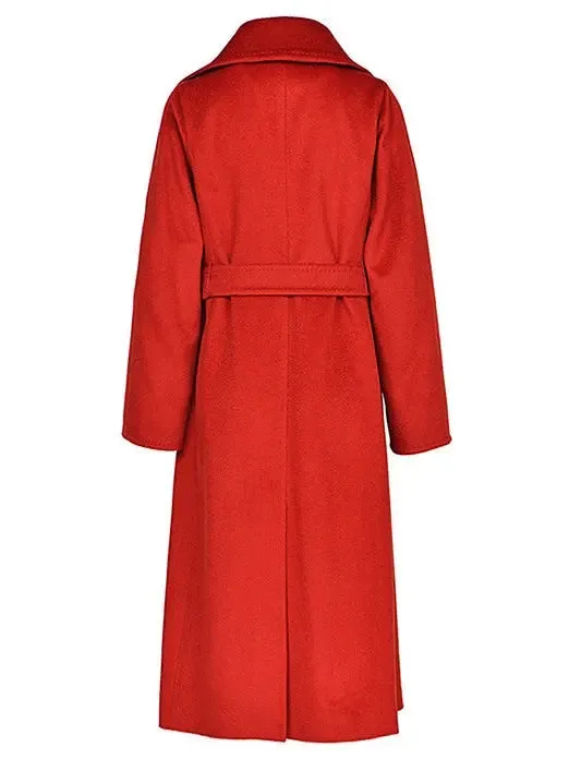 Women’s Belted Cashmere Wool Wrap Coat, Red