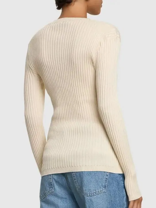 Women’s Cotton Crochet-Detail V-Neck Ribbed Cardigan