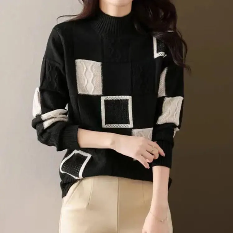 Women's High-grade Color Matching Plaid Sweater