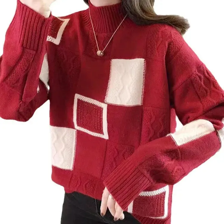 Women's High-grade Color Matching Plaid Sweater