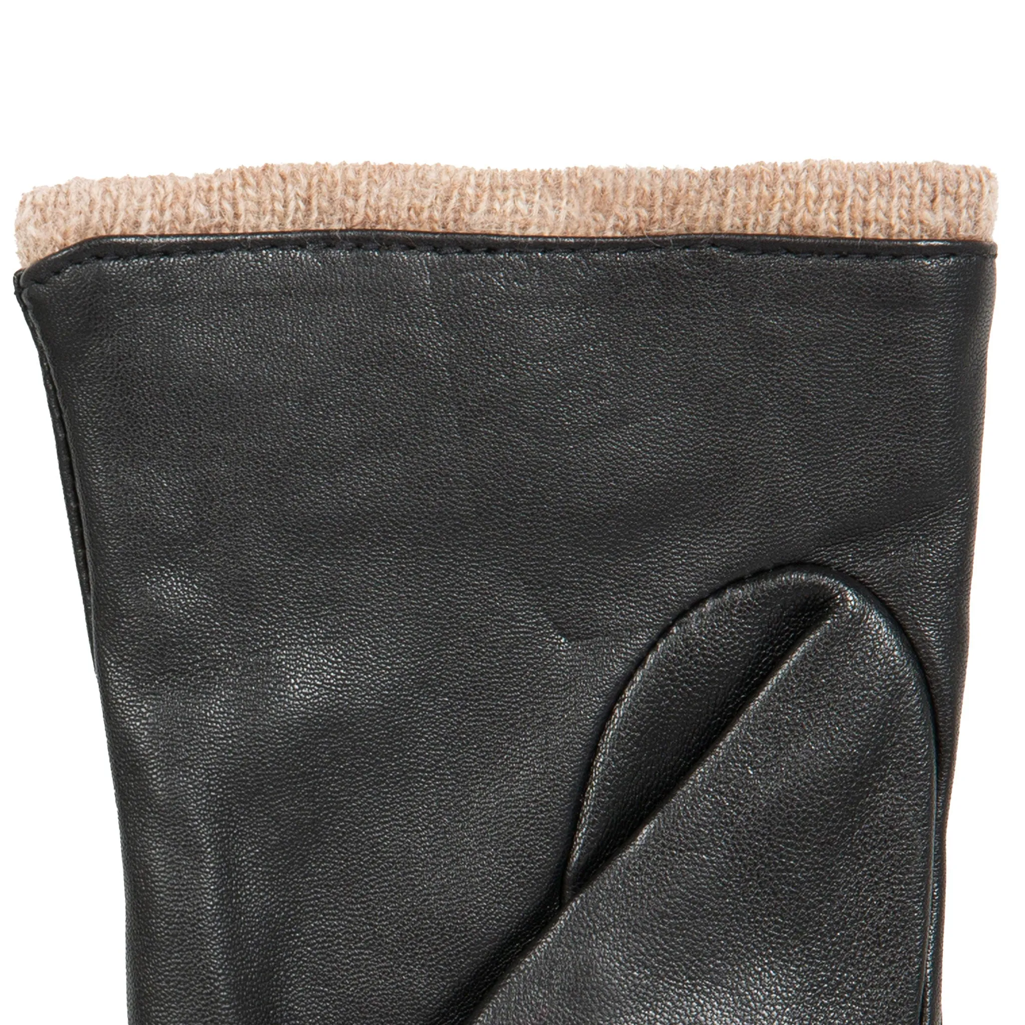 Women’s Three-Point Wool-Lined Leather Gloves with Knitted Cuffs