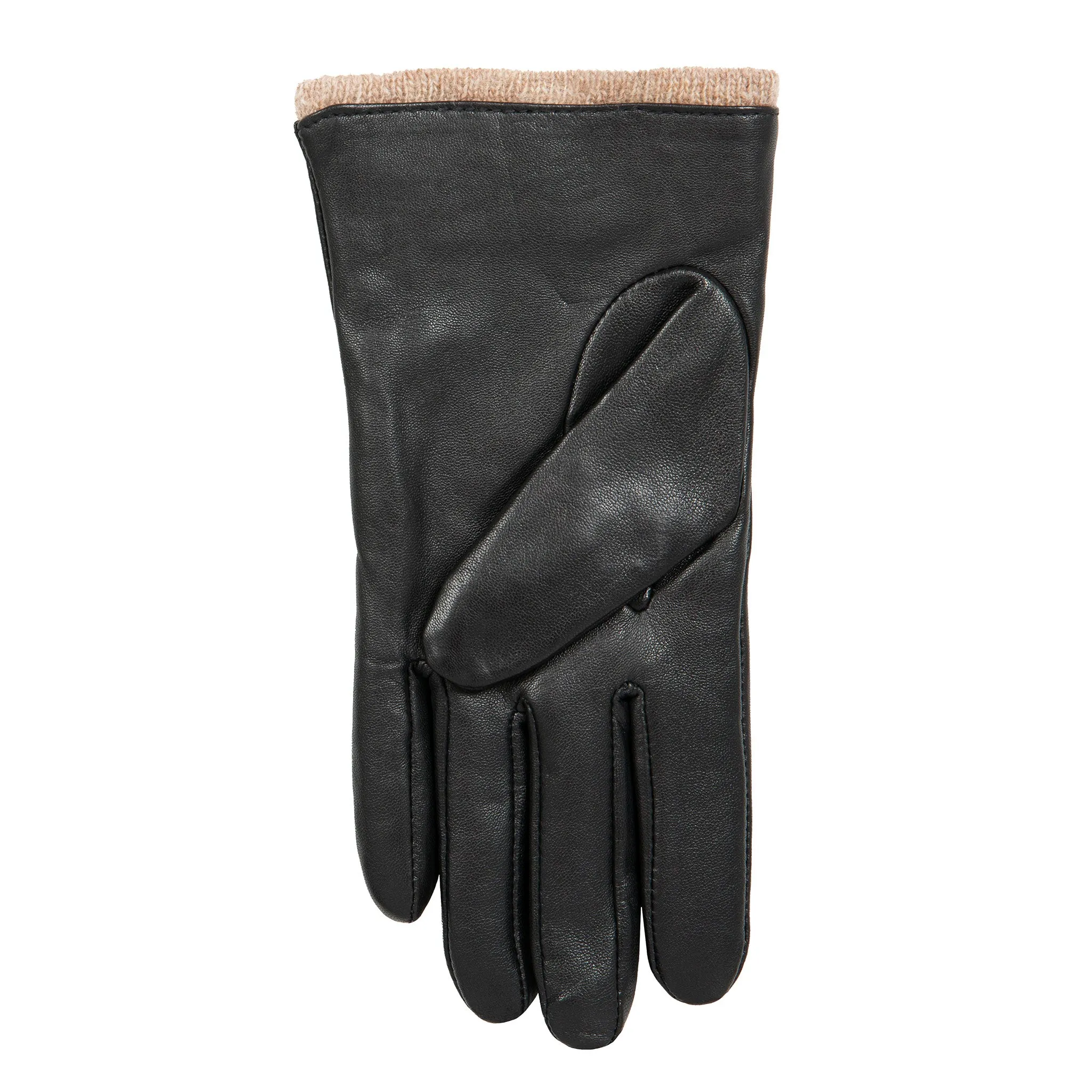 Women’s Three-Point Wool-Lined Leather Gloves with Knitted Cuffs