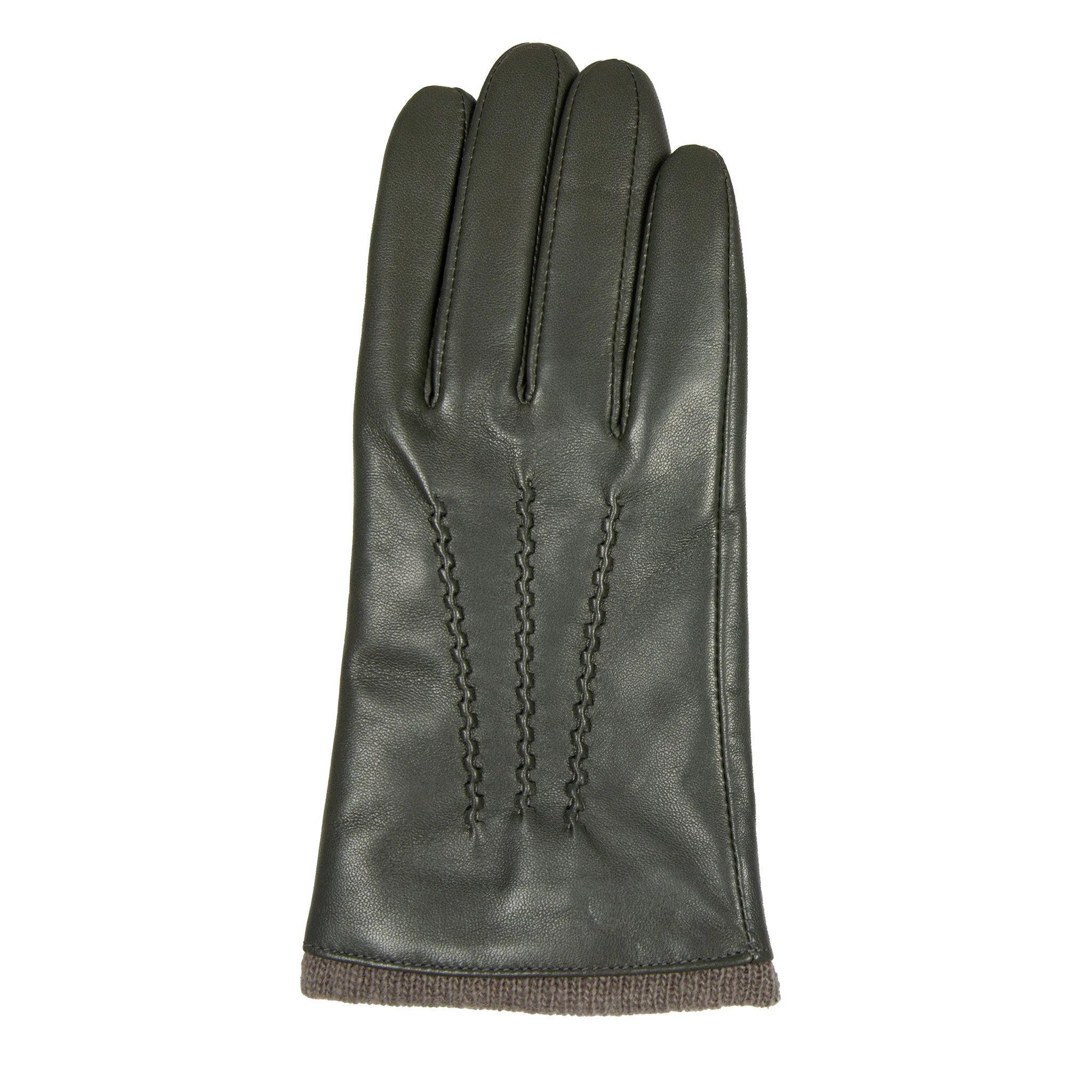 Women’s Three-Point Wool-Lined Leather Gloves with Knitted Cuffs