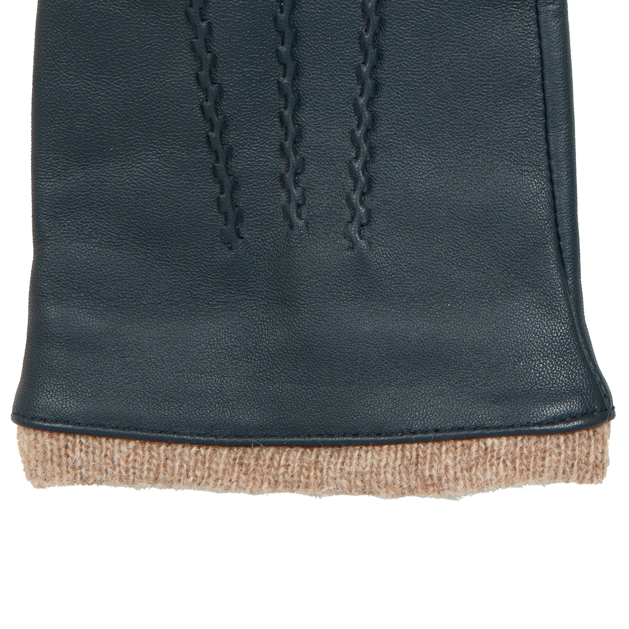 Women’s Three-Point Wool-Lined Leather Gloves with Knitted Cuffs