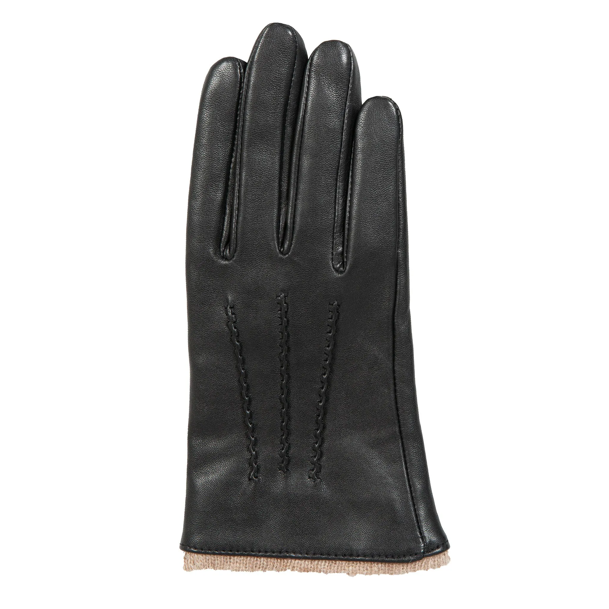 Women’s Three-Point Wool-Lined Leather Gloves with Knitted Cuffs