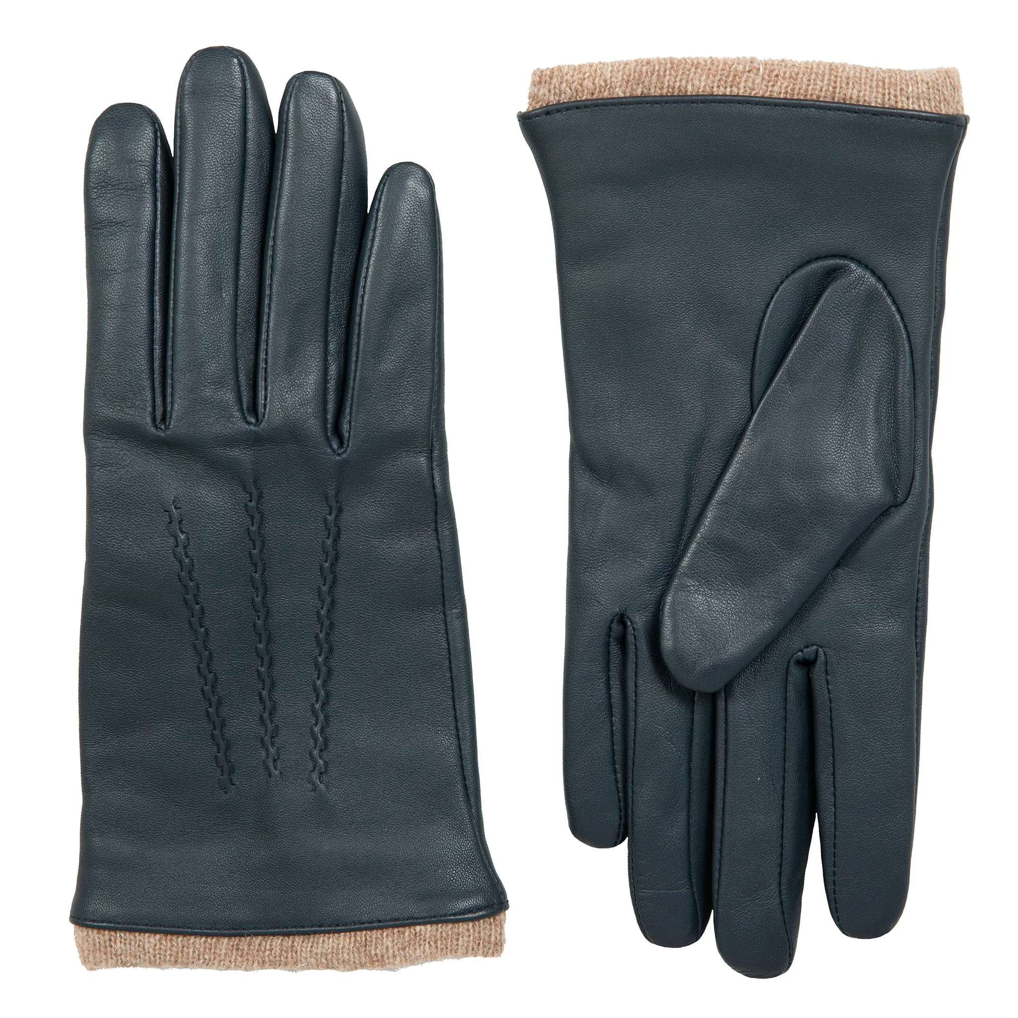 Women’s Three-Point Wool-Lined Leather Gloves with Knitted Cuffs