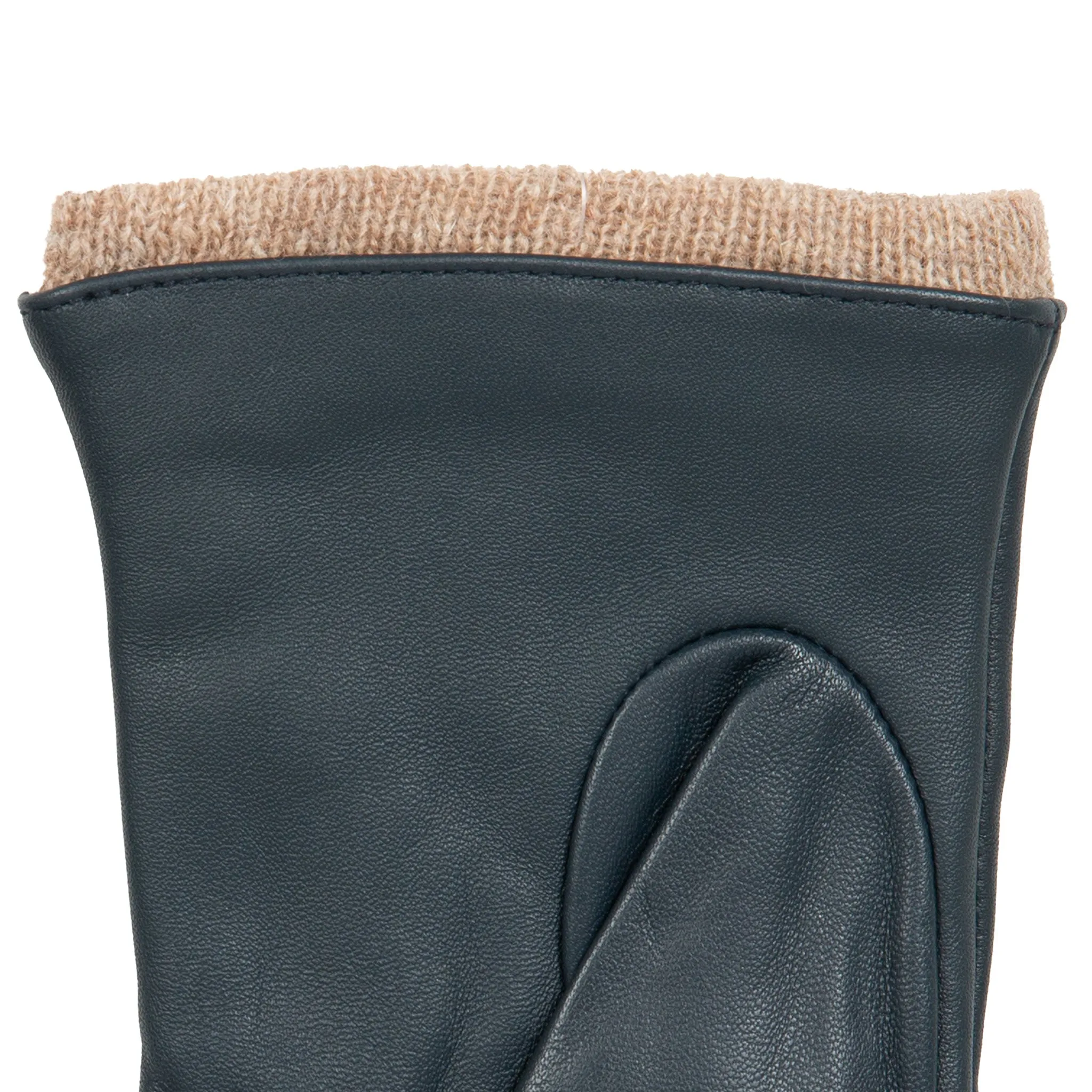 Women’s Three-Point Wool-Lined Leather Gloves with Knitted Cuffs