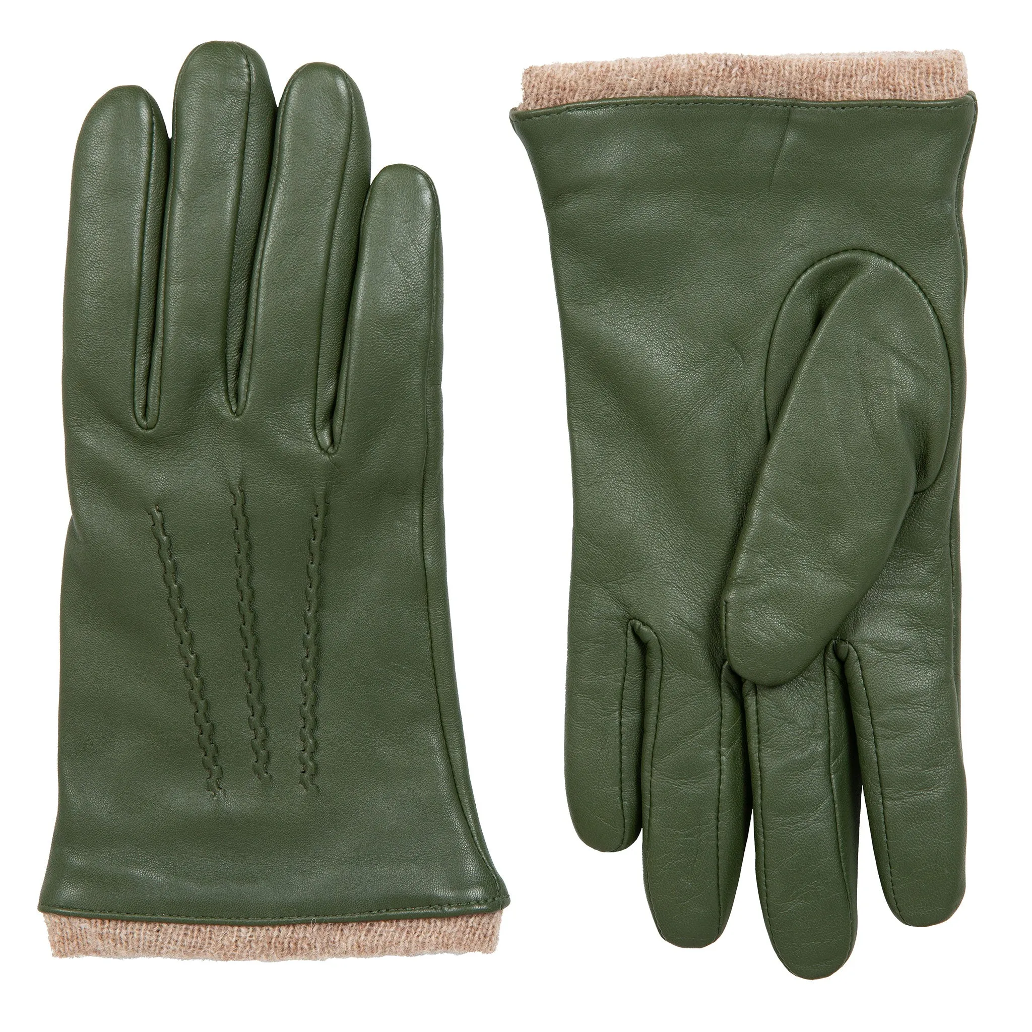 Women’s Three-Point Wool-Lined Leather Gloves with Knitted Cuffs