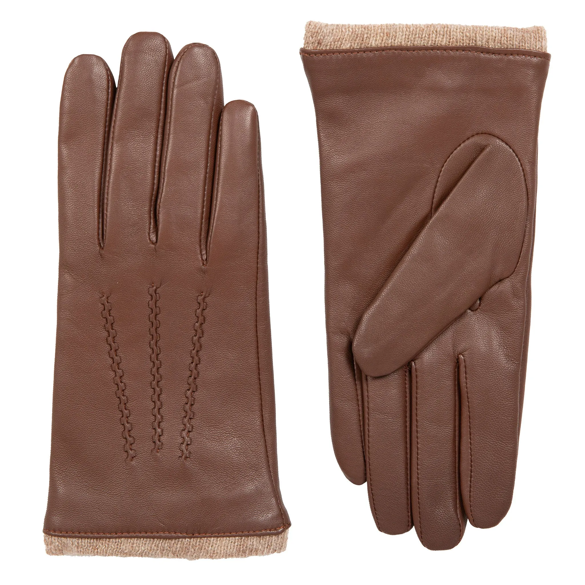 Women’s Three-Point Wool-Lined Leather Gloves with Knitted Cuffs