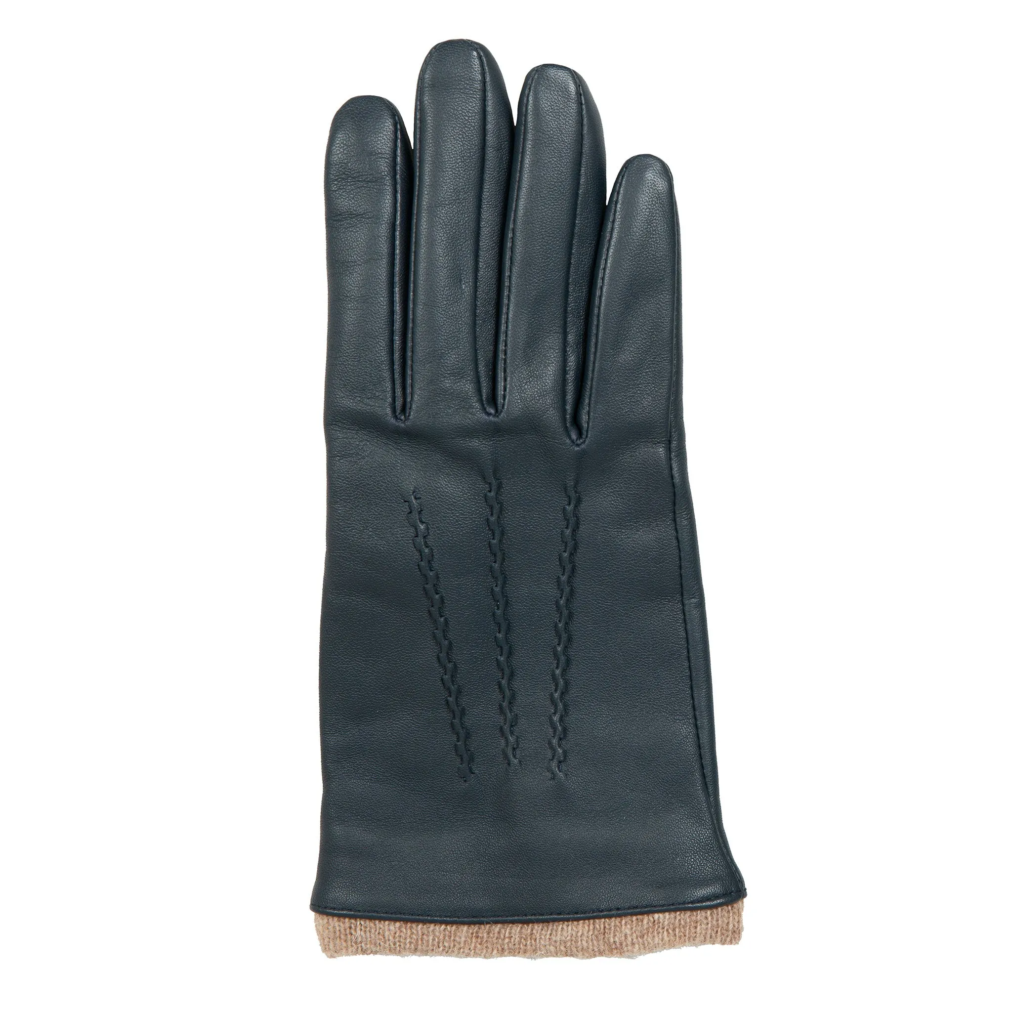 Women’s Three-Point Wool-Lined Leather Gloves with Knitted Cuffs