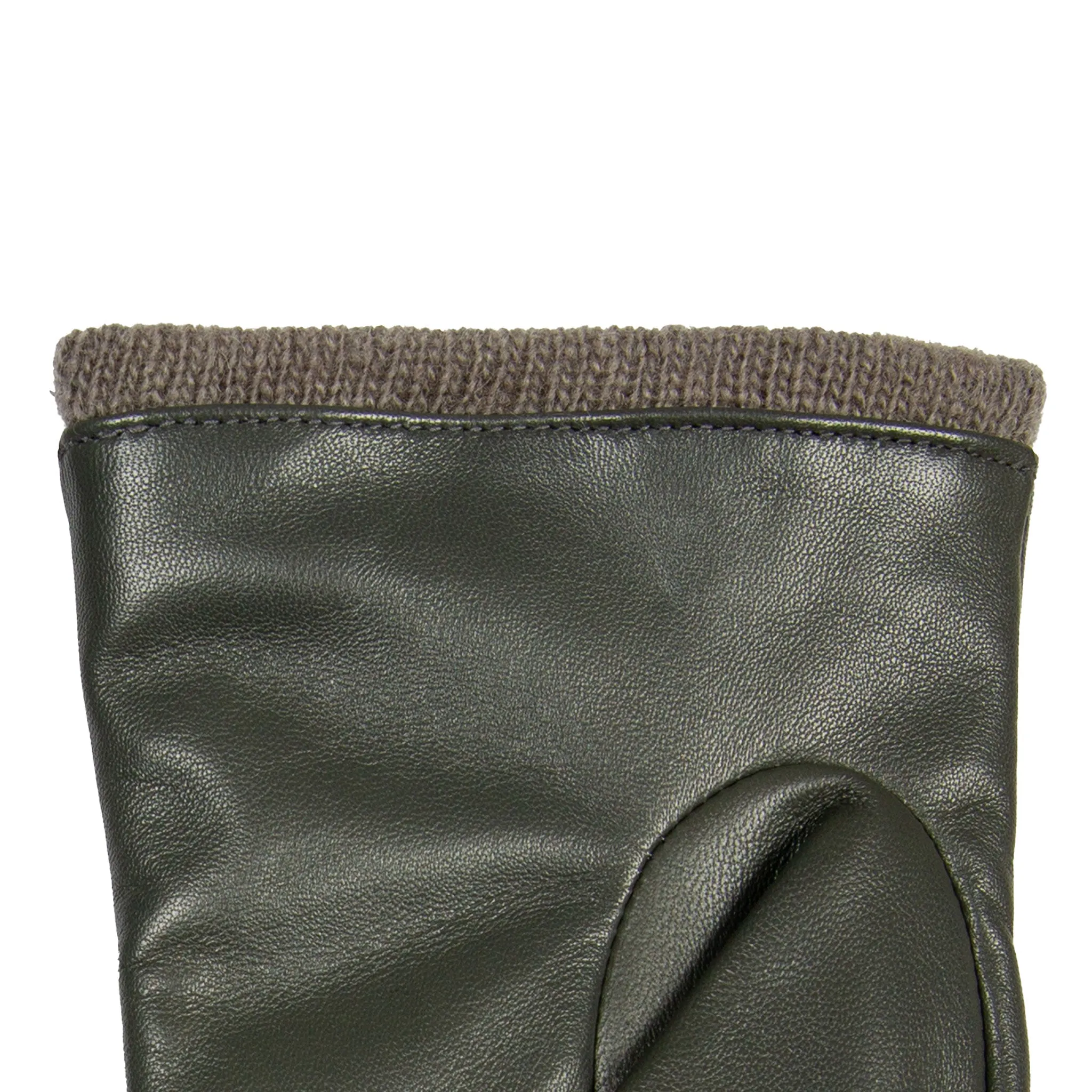 Women’s Three-Point Wool-Lined Leather Gloves with Knitted Cuffs