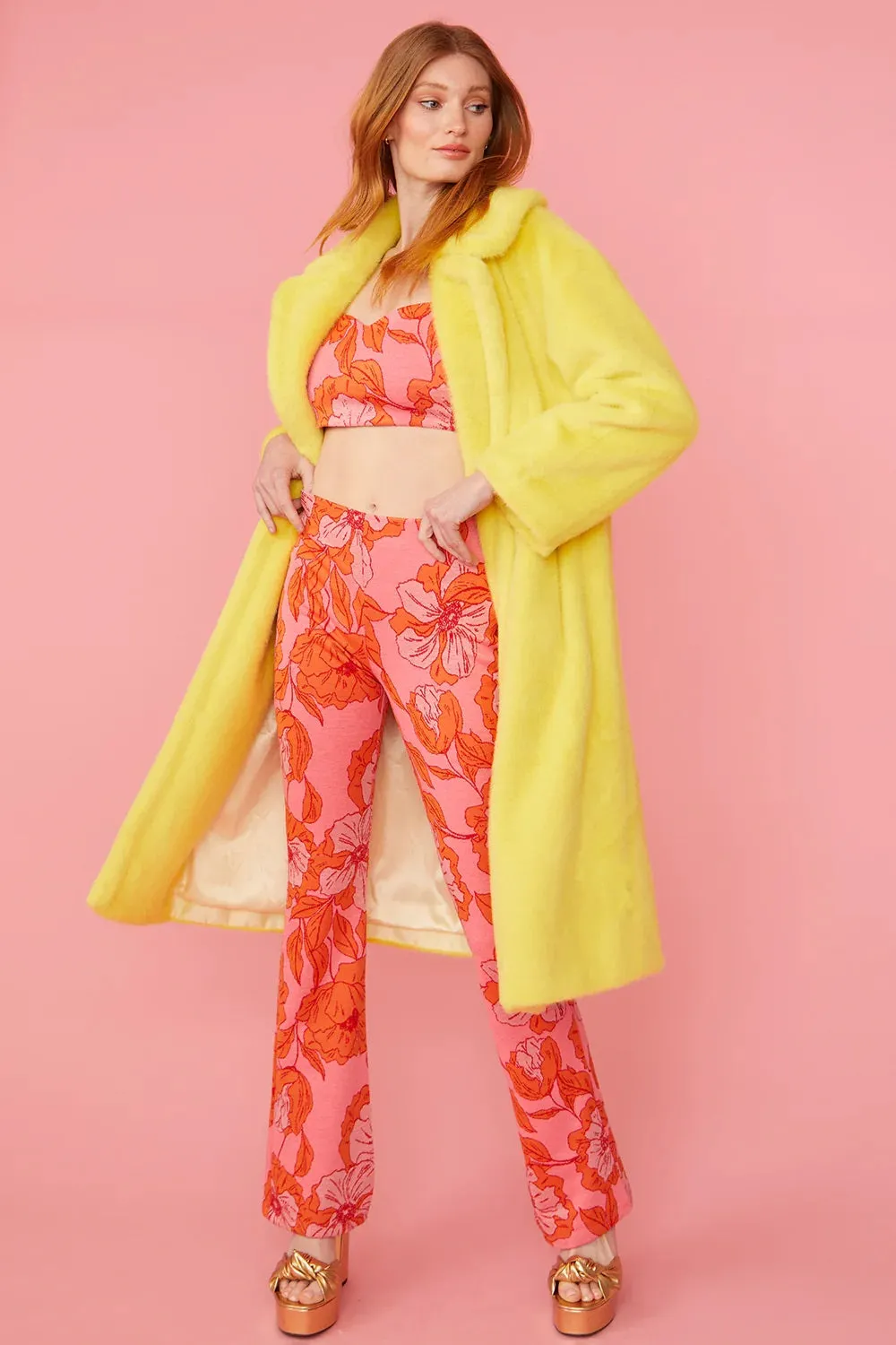 Yellow Faux Fur Duchess Maxi Coat